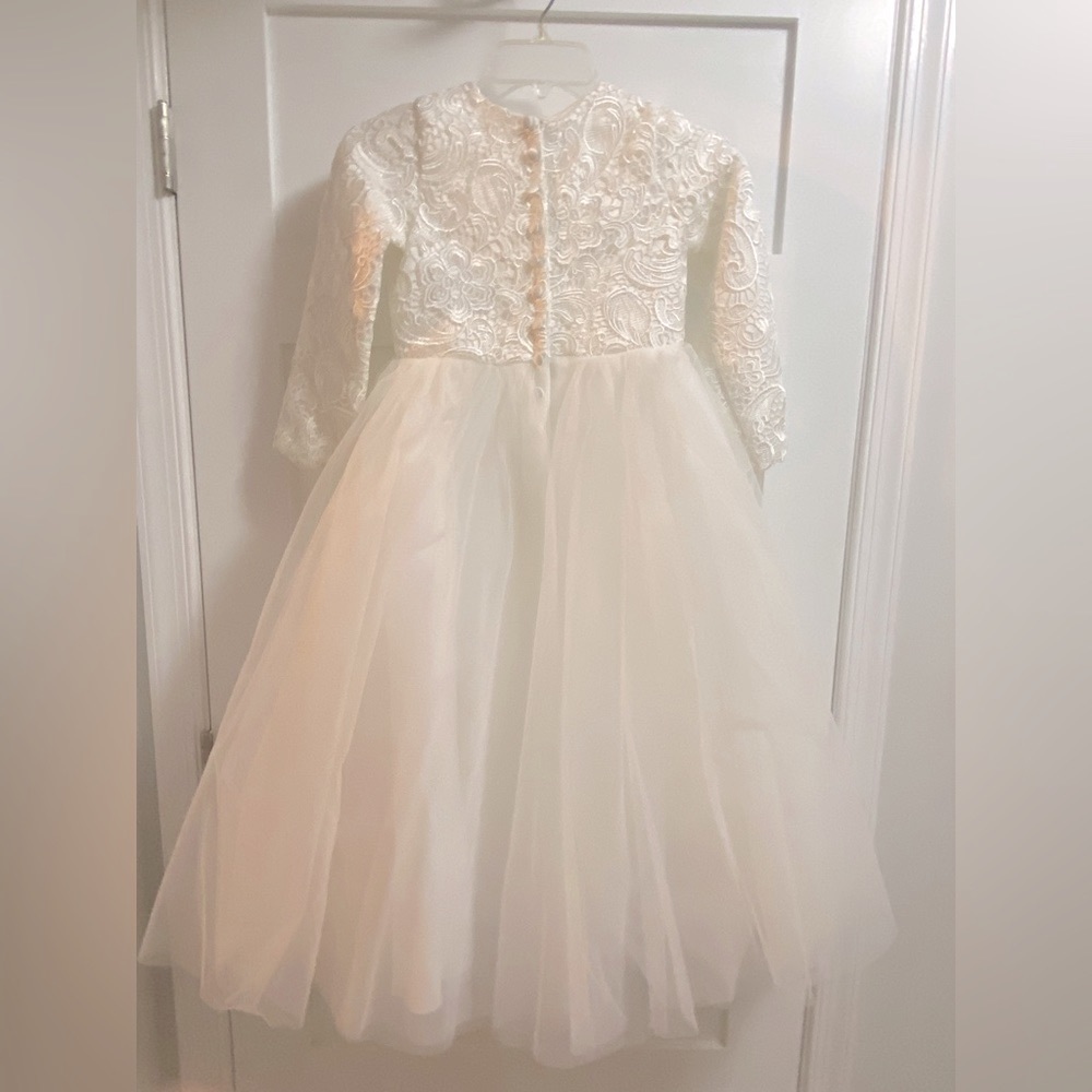 Flower Girl Dress White Youth Size 7 - 8 Bridal Wedding NEW